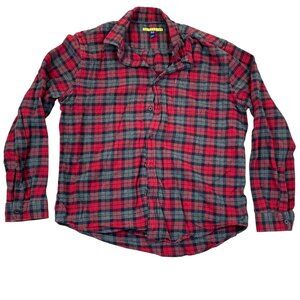 Prince & Fox Mens Shirt Large Flannel Long Sleeve Button Up Red Plaid Retro